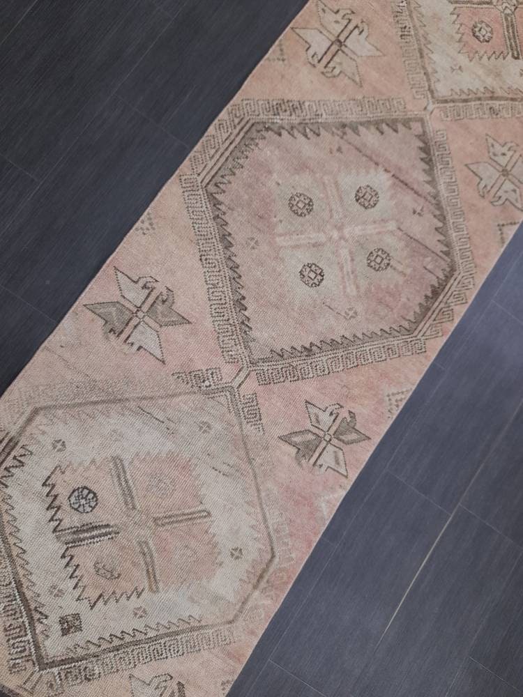 Beige Turkish Runner Rug 2' 6" x 10' 3" Hand-Knotted close-up