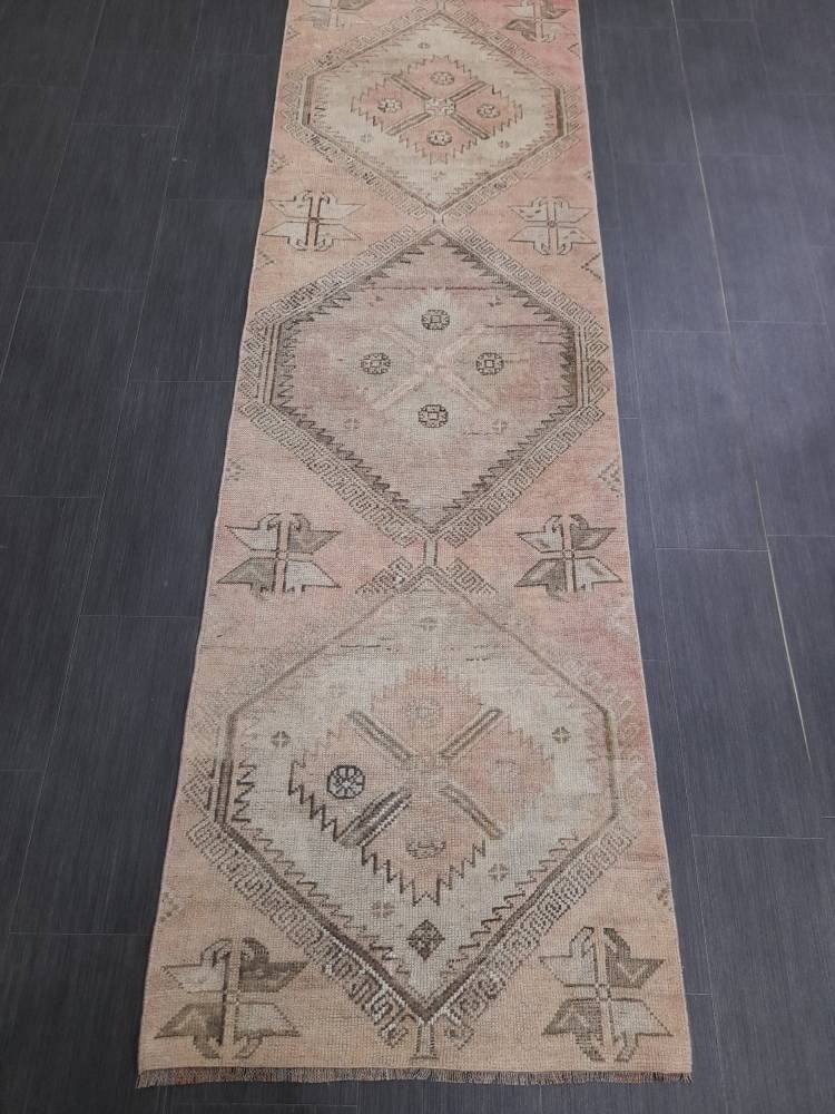 Beige Turkish Runner Rug 2' 6" x 10' 3" Hand-Knotted pattern