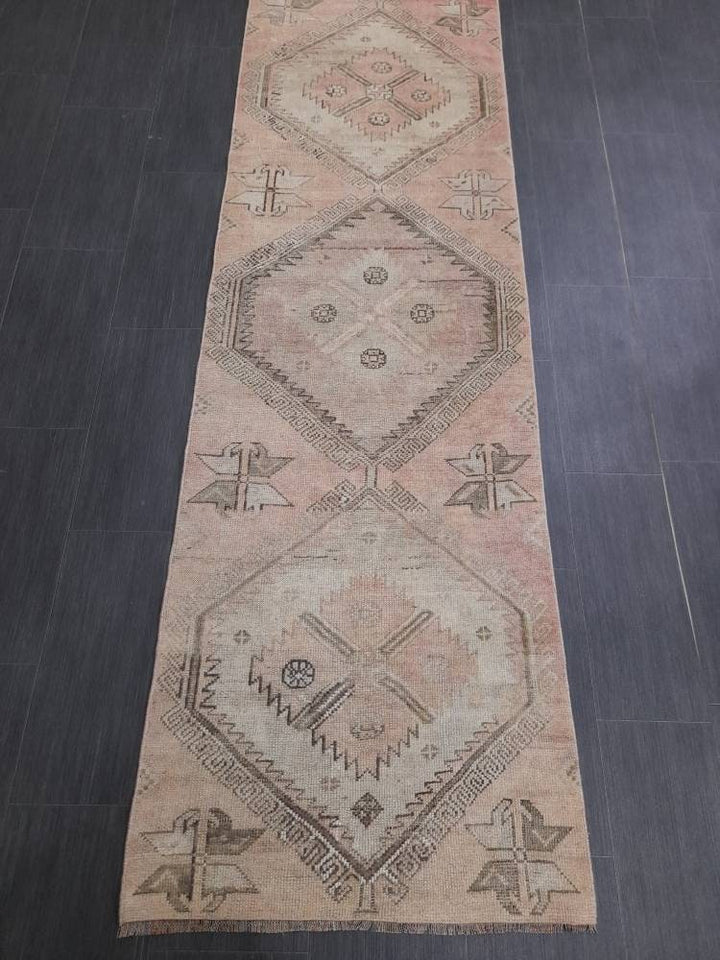 Beige Turkish Runner Rug 2' 6" x 10' 3" Hand-Knotted pattern