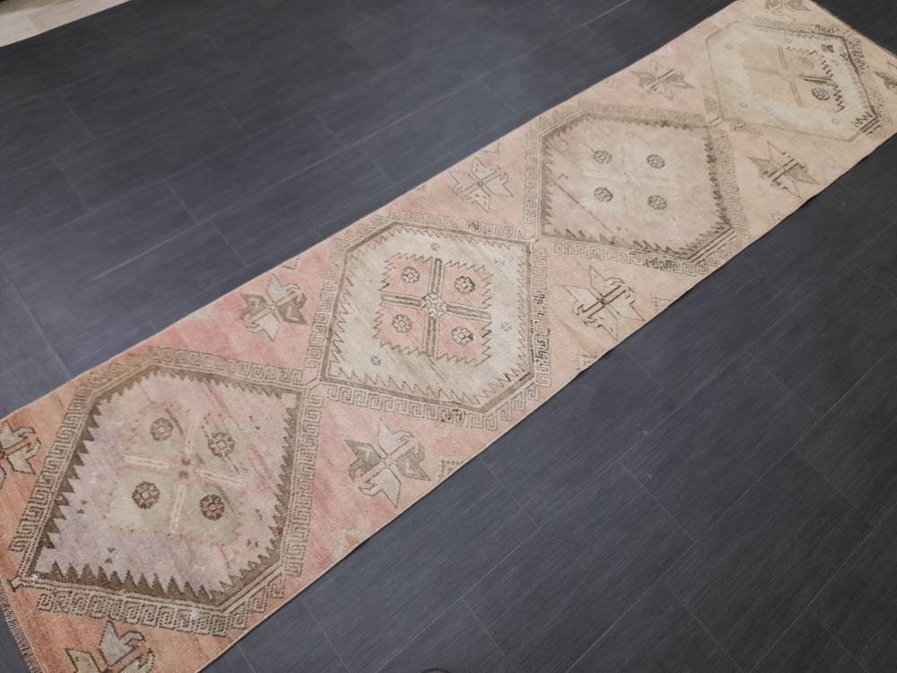 Beige Turkish Runner Rug 2' 6" x 10' 3" Hand-Knotted