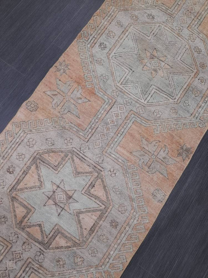 Beige Turkish Runner Rug 2' 6" x 10' Hand-Knotted texture