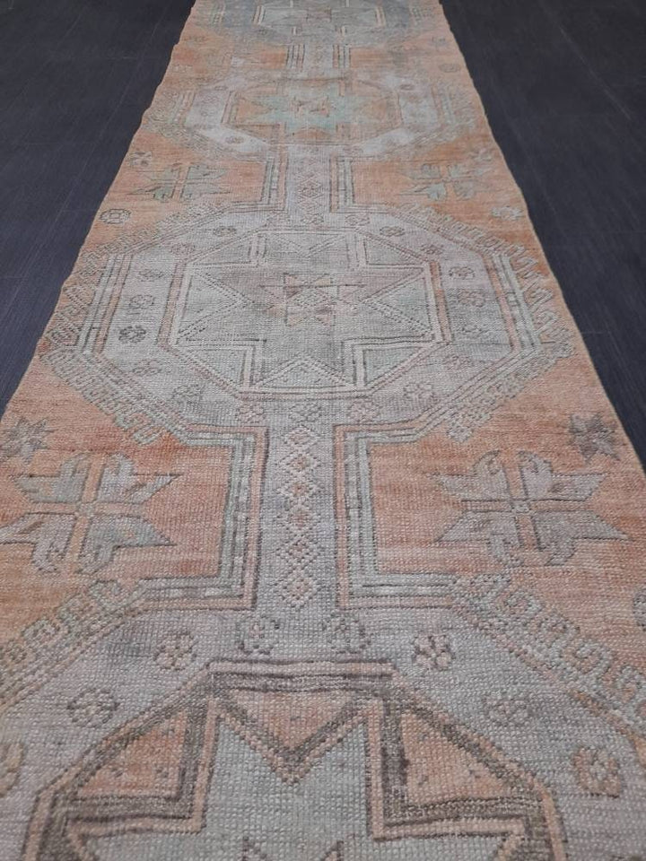 Beige Turkish Runner Rug 2' 6" x 10' Hand-Knotted field