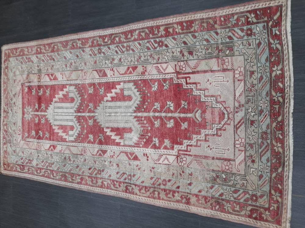 Beige Turkish Runner Rug 3' 5" x 6' 8" Hand-Knotted border