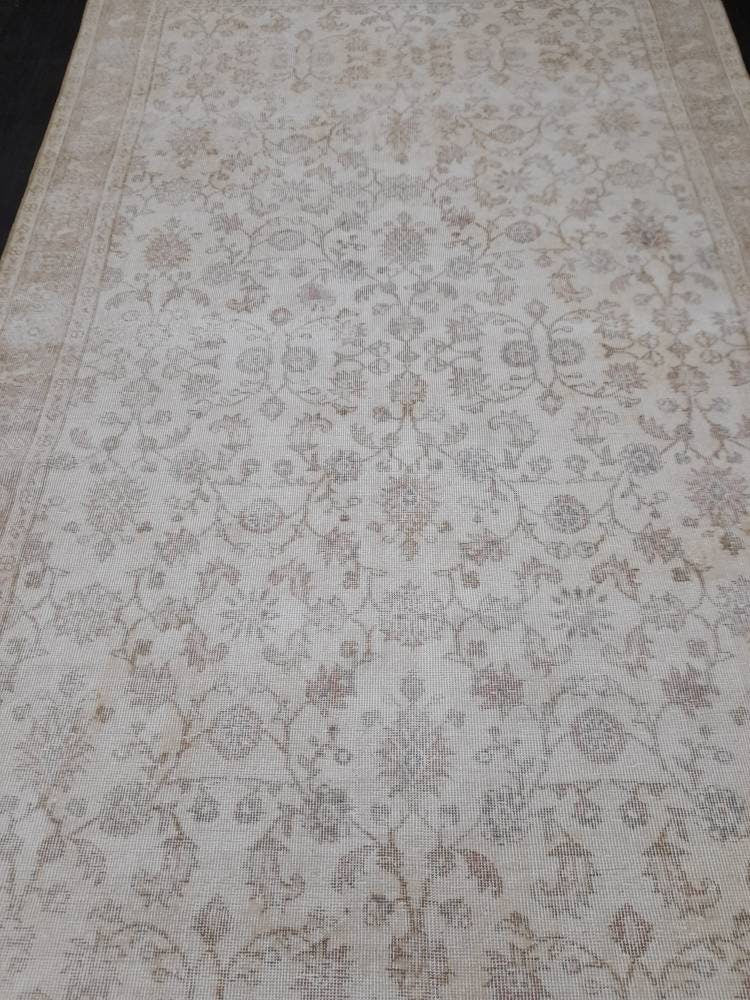 Beige Turkish Oushak Rug 6' 3" x 10' 2" Hand-Knotted reverse