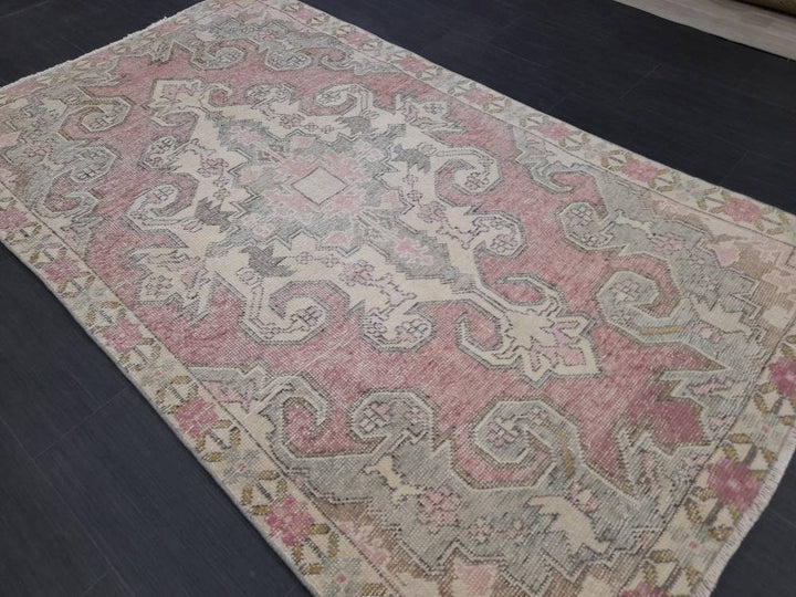 Red Turkish Vintage Rug 4' 2" x 7' Hand-Knotted