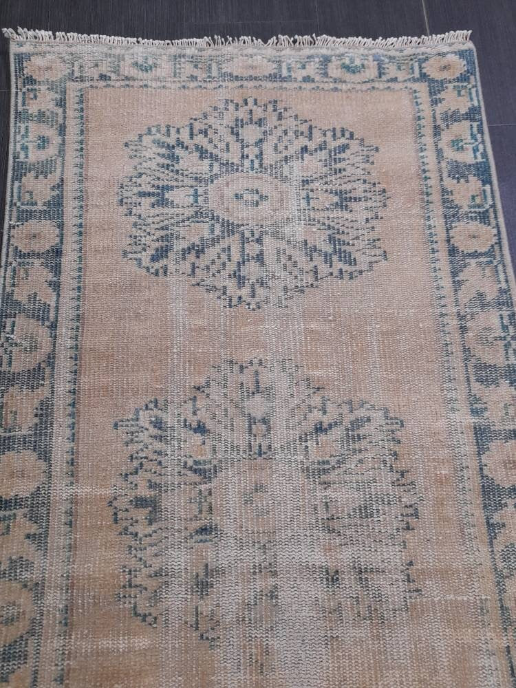 Beige Turkish Distressed Runner Rug 2' 7" x 10' 7" Hand-Knotted | No. WR75561