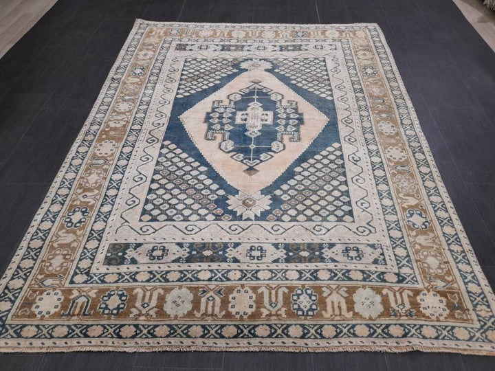 Beige Turkish Oushak Rug 5' 2" x 6' 10" Hand-Knotted detail
