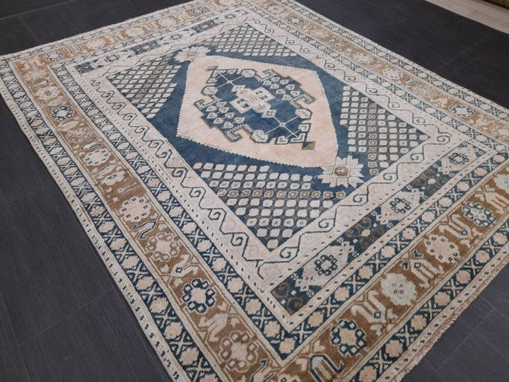 Beige Turkish Oushak Rug 5' 2" x 6' 10" Hand-Knotted