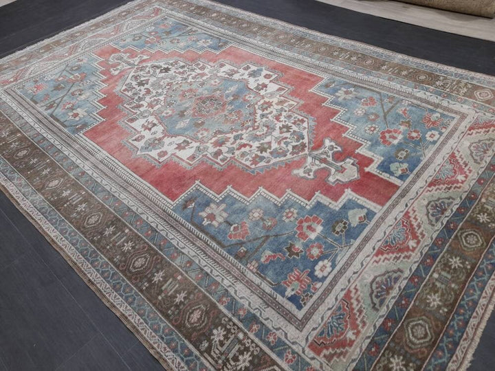 Red Turkish Oushak Rug 6' 6" x 10' 1" Hand-Knotted