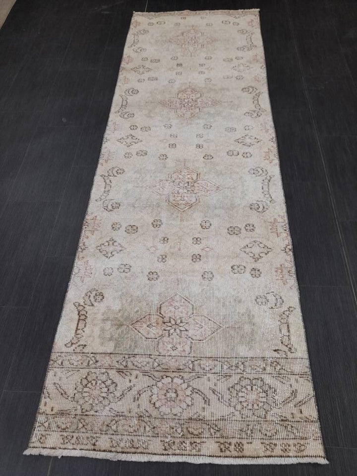 Beige Turkish Runner Rug 2' 9" x 8' 6" Hand-Knotted reverse
