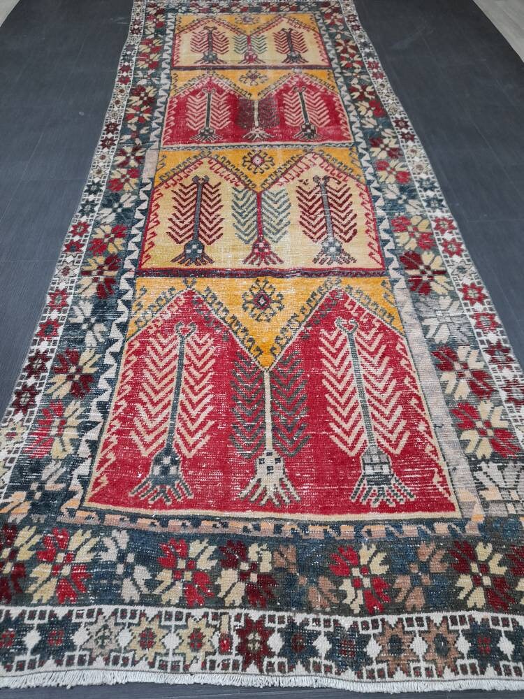Rust Turkish Runner Rug 4' 6" x 12' 9" Hand-Knotted texture