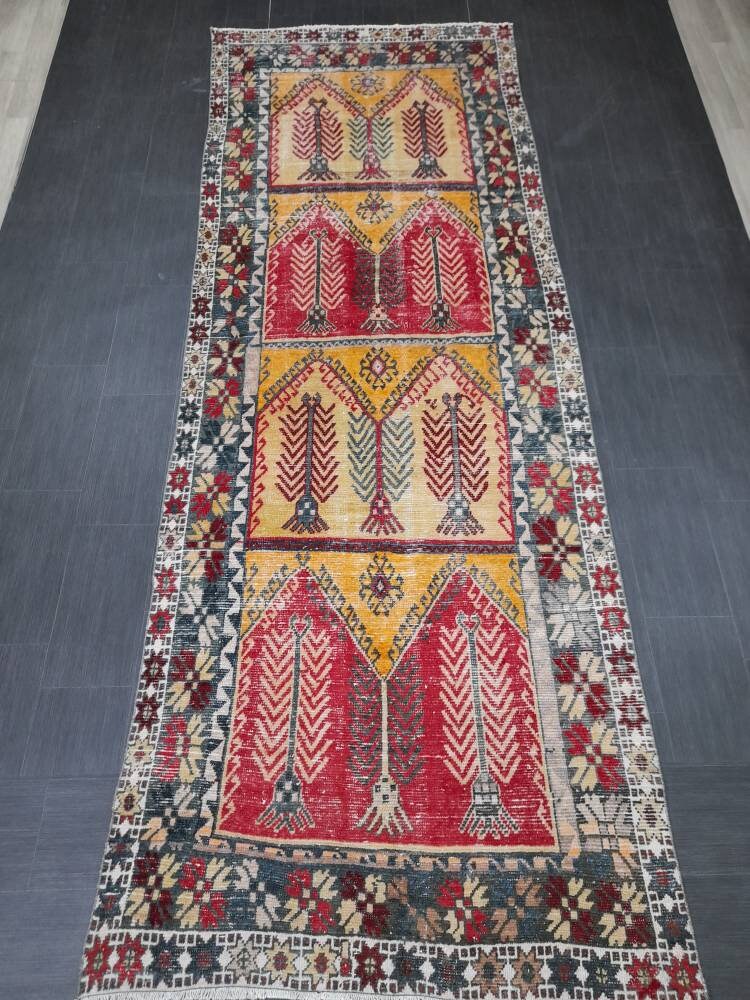 Rust Turkish Runner Rug 4' 6" x 12' 9" Hand-Knotted pattern