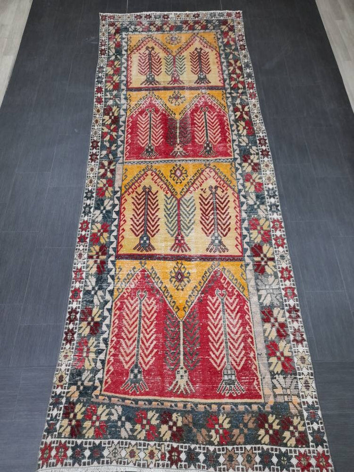 Rust Turkish Runner Rug 4' 6" x 12' 9" Hand-Knotted pattern