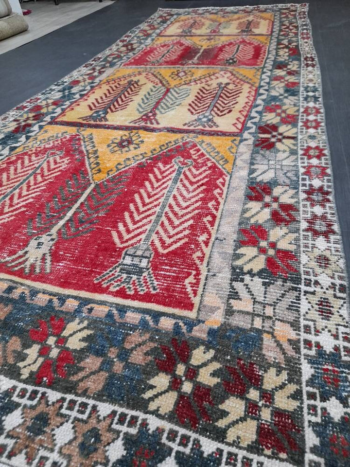 Rust Turkish Runner Rug 4' 6" x 12' 9" Hand-Knotted close-up