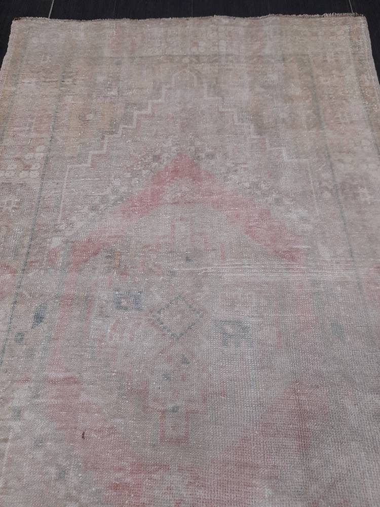 Beige Turkish Runner Rug 3' 6" x 6' 5" Hand-Knotted reverse