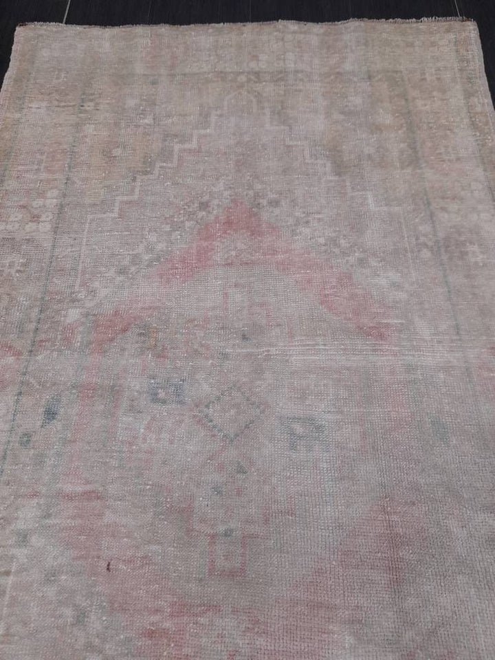 Beige Turkish Runner Rug 3' 6" x 6' 5" Hand-Knotted reverse