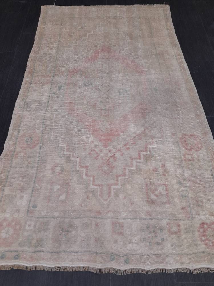 Beige Turkish Runner Rug 3' 6" x 6' 5" Hand-Knotted field