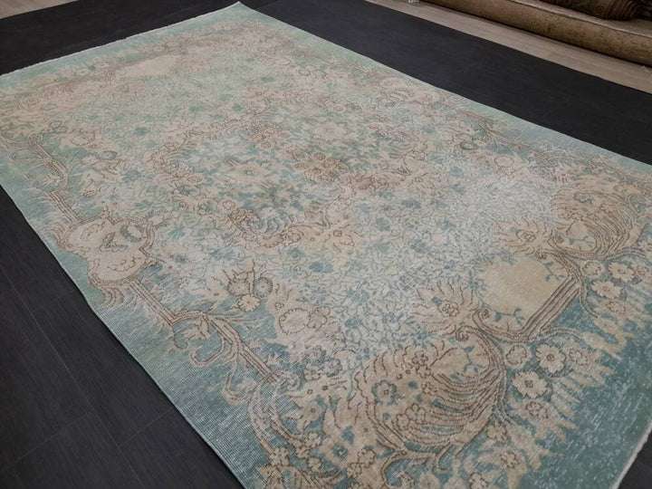 Green Turkish Oushak Rug 5' 7" x 9' 3" Hand-Knotted | No. WR38783