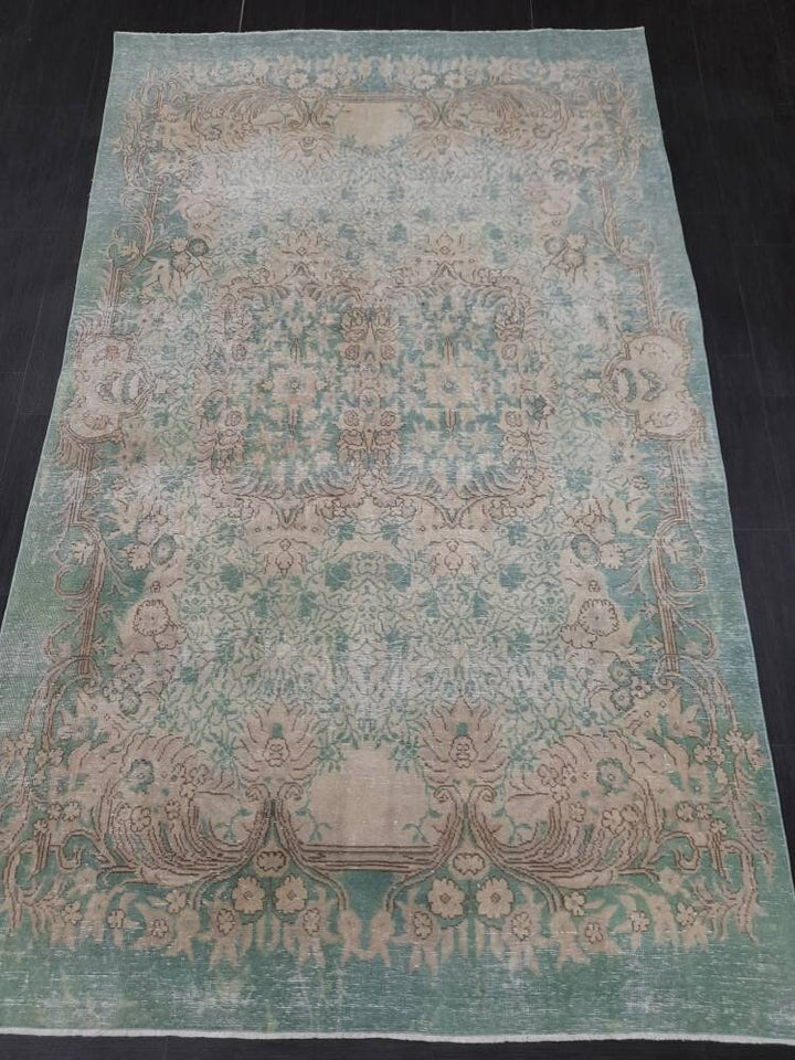 Green Turkish Oushak Rug 5' 7" x 9' 3" Hand-Knotted | No. WR38783