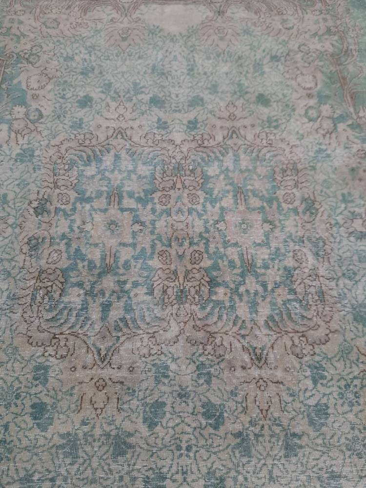 Green Turkish Oushak Rug 5' 7" x 9' 3" Hand-Knotted | No. WR38783