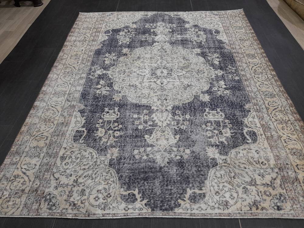 Blue Turkish Oushak Rug 6' 6" x 7' 10" Hand-Knotted | No. WR91692