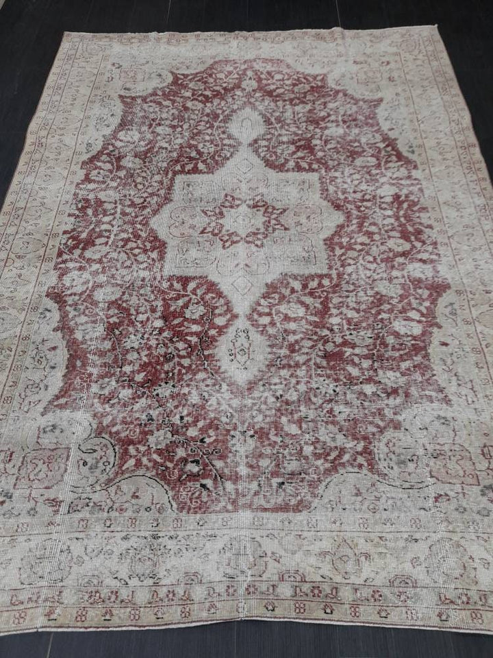 Red Turkish Oushak Rug 6' 7" x 9' Hand-Knotted field