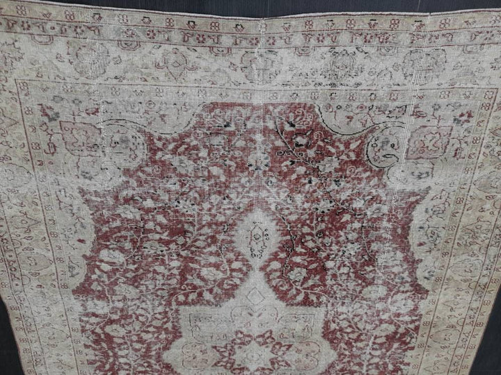 Red Turkish Oushak Rug 6' 7" x 9' Hand-Knotted reverse
