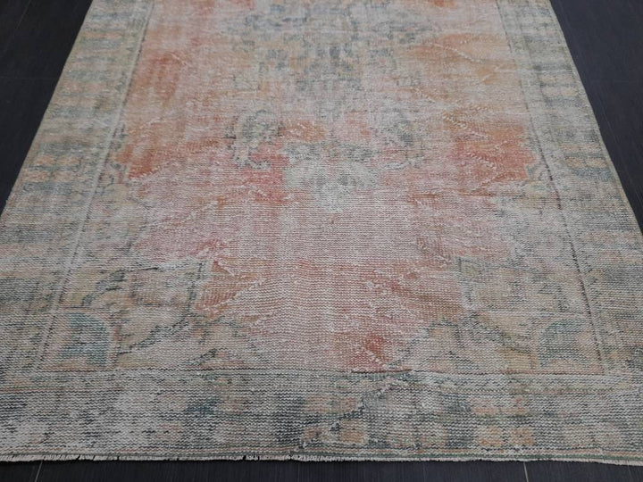 Orange Turkish Oushak Rug 5' 5" x 8' 10" Hand-Knotted detail