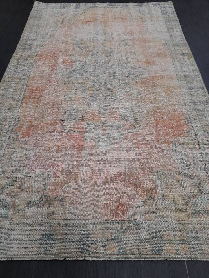 Orange Turkish Oushak Rug 5' 5" x 8' 10" Hand-Knotted pattern