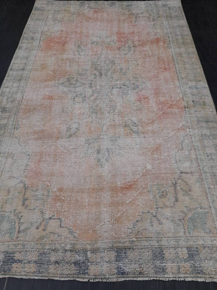 Orange Turkish Oushak Rug 5' 5" x 8' 10" Hand-Knotted texture