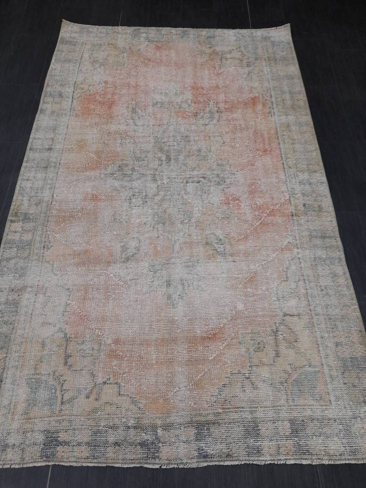 Orange Turkish Oushak Rug 5' 5" x 8' 10" Hand-Knotted field