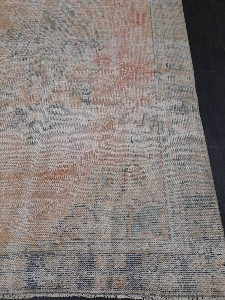 Orange Turkish Oushak Rug 5' 5" x 8' 10" Hand-Knotted reverse