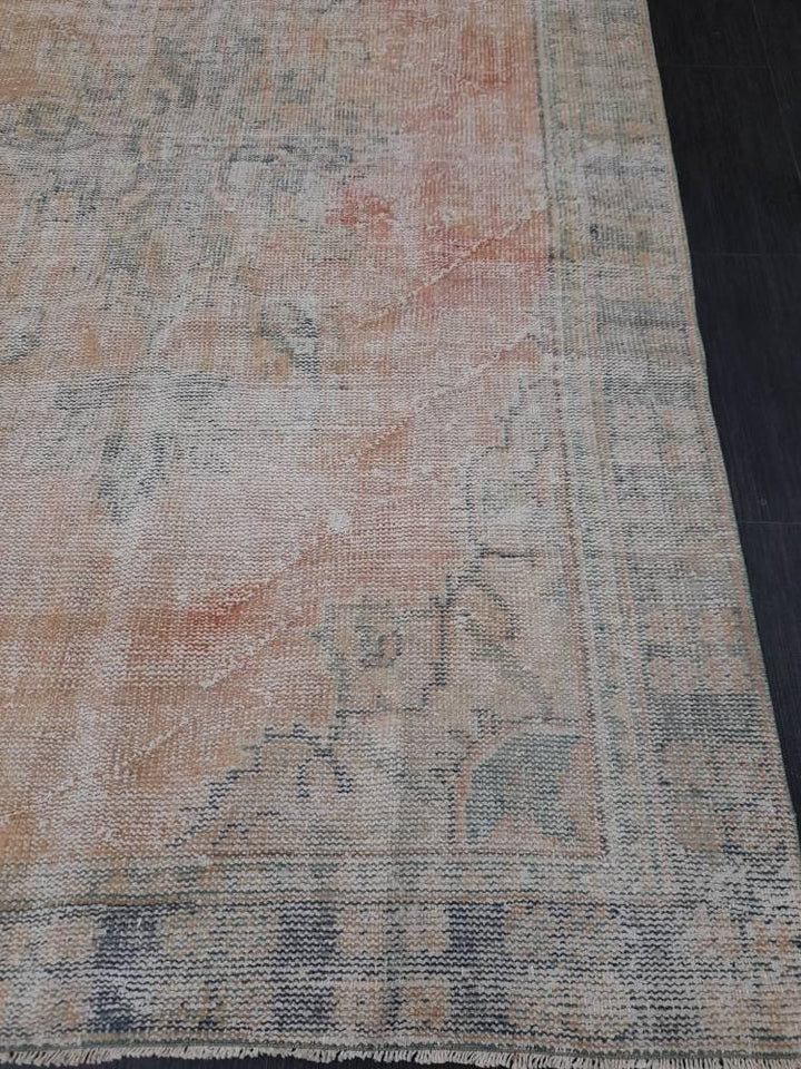 Orange Turkish Oushak Rug 5' 5" x 8' 10" Hand-Knotted reverse