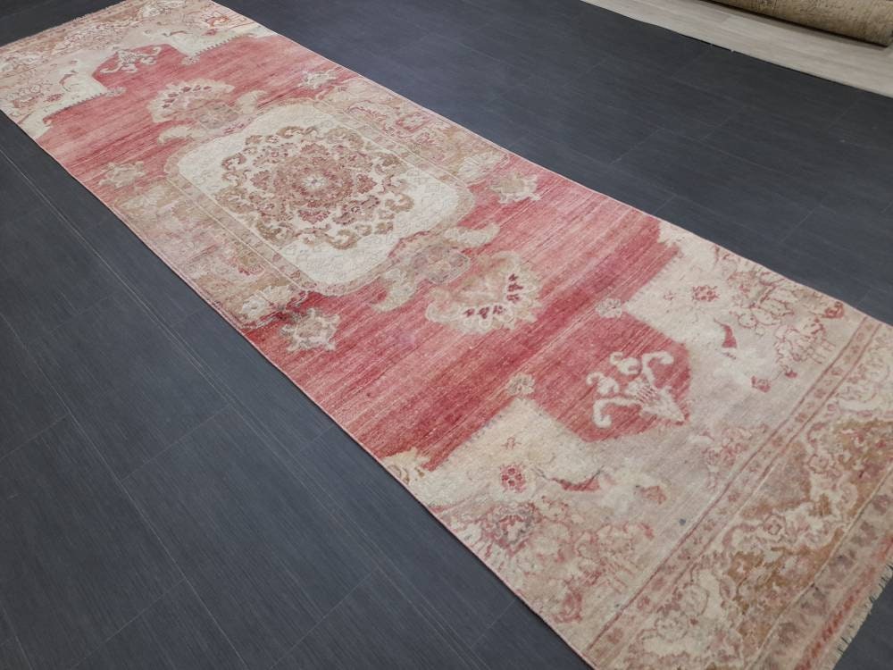 Beige Turkish Runner Rug 3' 1" x 10' 7" Hand-Knotted