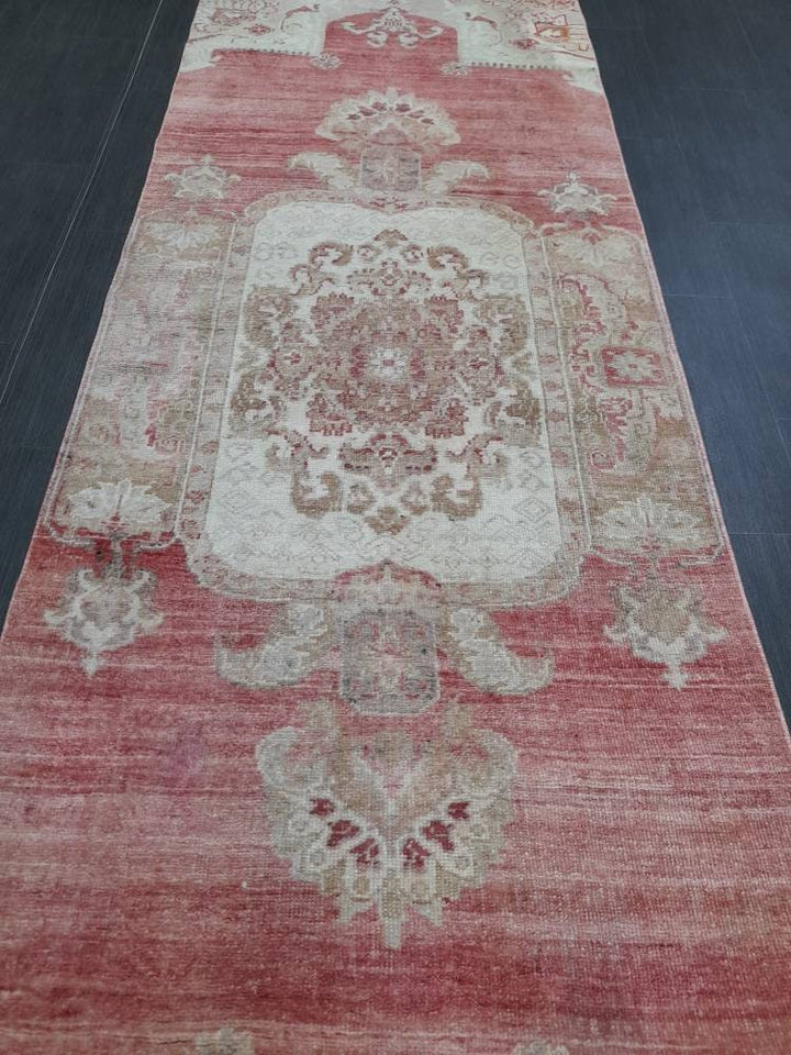 Beige Turkish Runner Rug 3' 1" x 10' 7" Hand-Knotted border