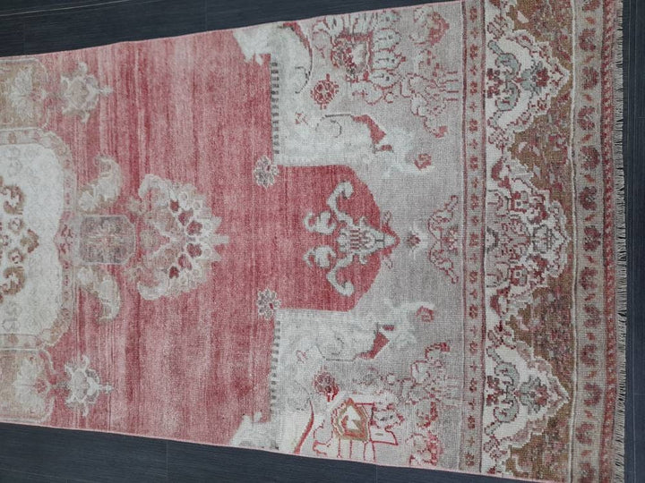 Beige Turkish Runner Rug 3' 1" x 10' 7" Hand-Knotted reverse