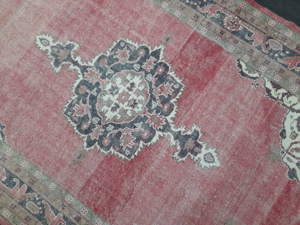 Red Turkish Oushak Rug 6' 8" x 10' 10" Hand-Knotted pattern