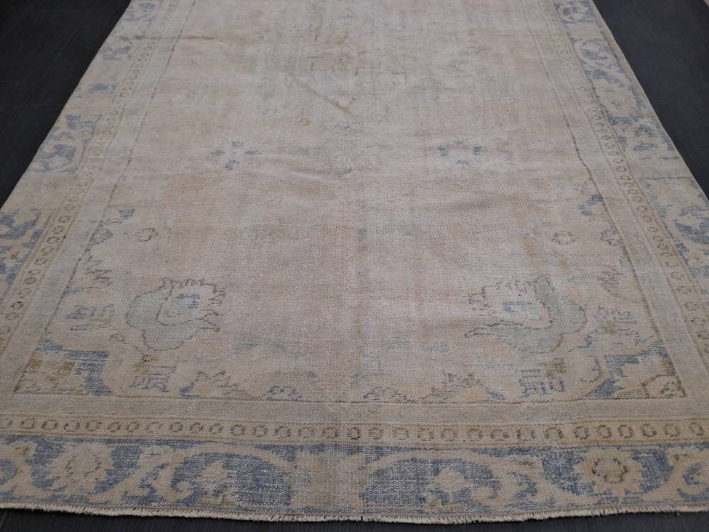 Beige Turkish Oushak Rug 6' 1" x 10' 3" Hand-Knotted pattern