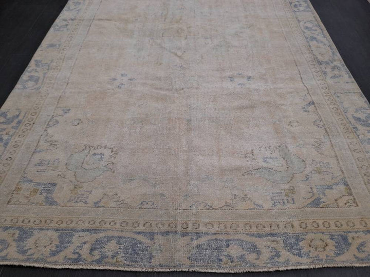 Beige Turkish Oushak Rug 6' 1" x 10' 3" Hand-Knotted pattern
