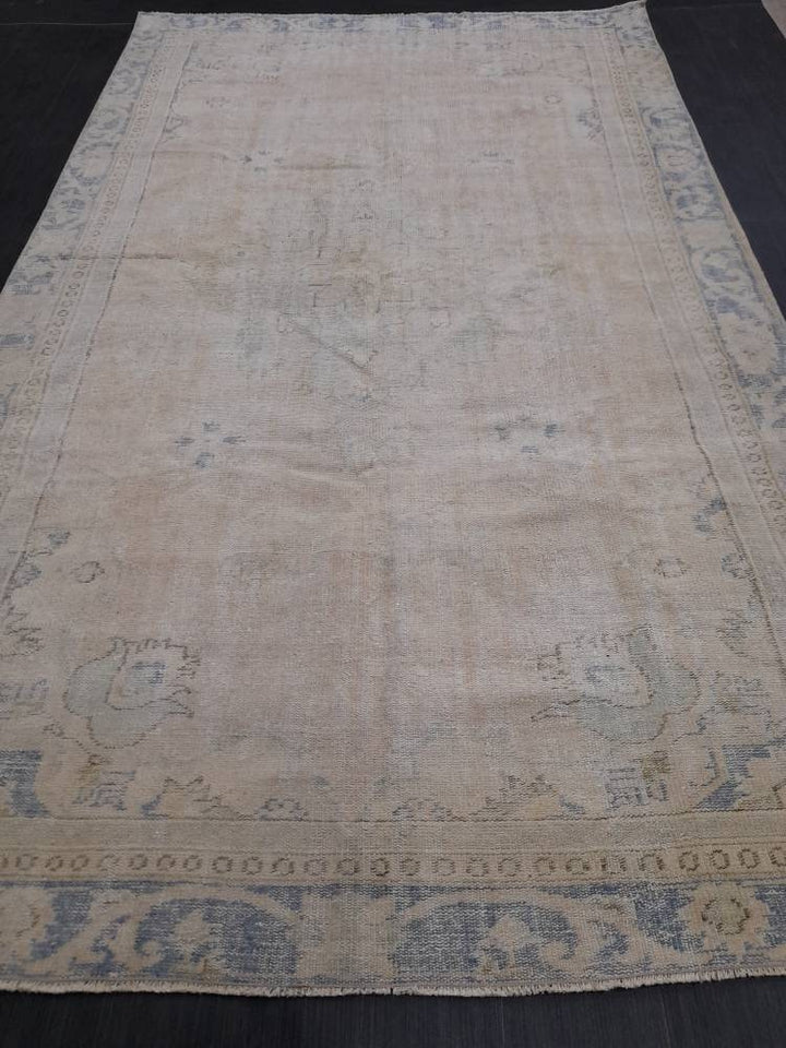 Beige Turkish Oushak Rug 6' 1" x 10' 3" Hand-Knotted detail