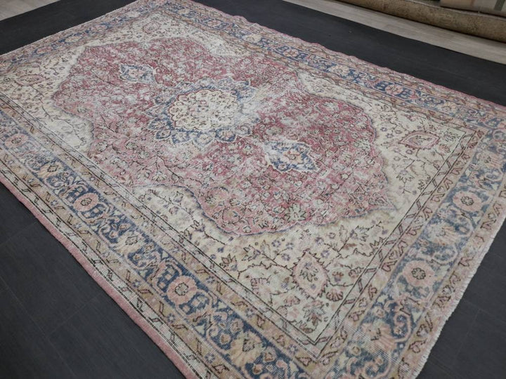 Red Turkish Oushak Rug 6' 7" x 10' 1" Hand-Knotted