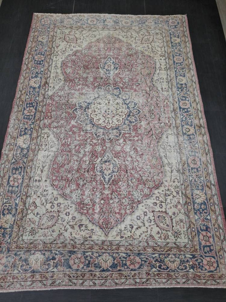 Red Turkish Oushak Rug 6' 7" x 10' 1" Hand-Knotted reverse
