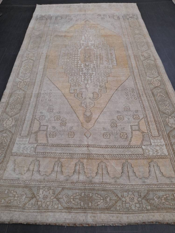 Beige Turkish Oushak Rug 5' 4" x 10' 4" Hand-Knotted field