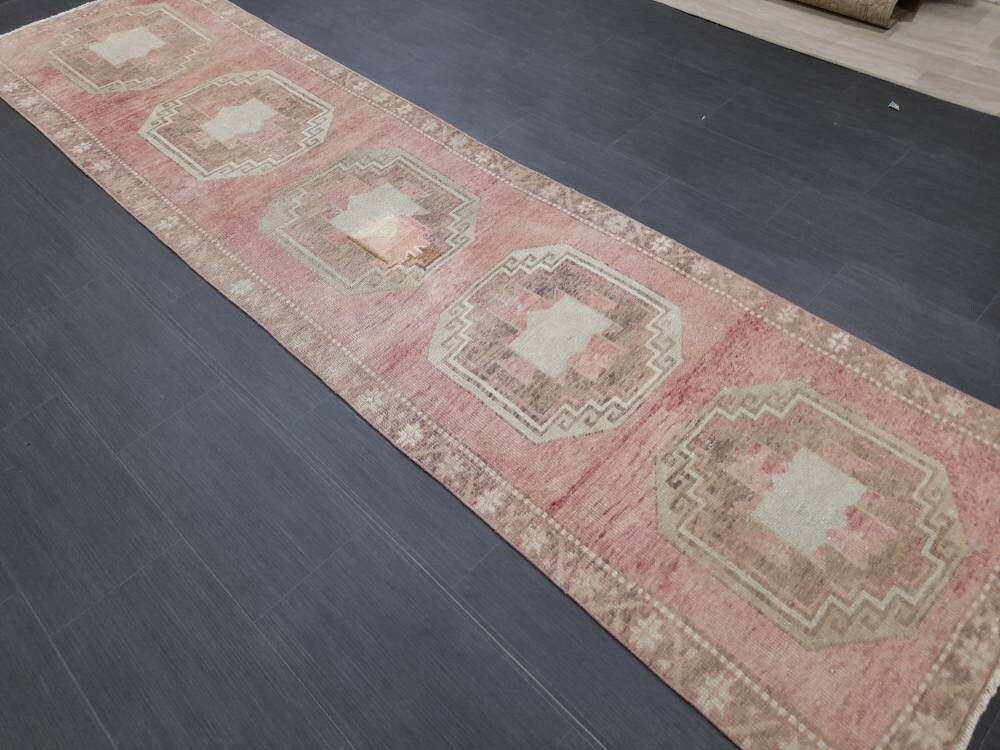 Beige Turkish Runner Rug 2' 9" x 10' 10" Hand-Knotted