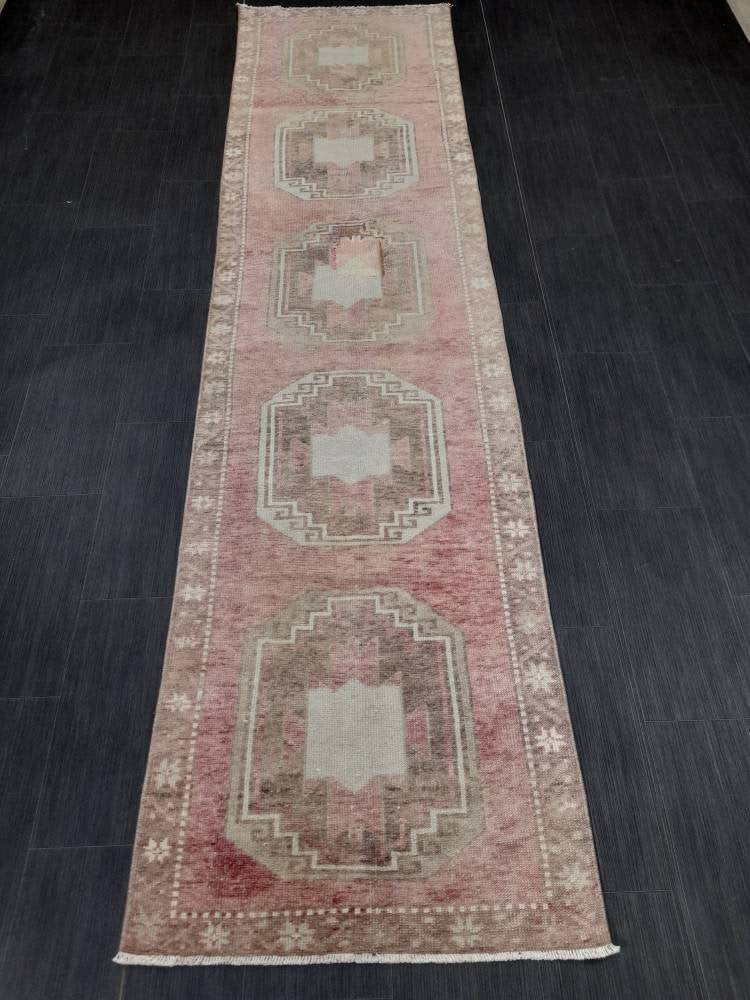 Beige Turkish Runner Rug 2' 9" x 10' 10" Hand-Knotted field