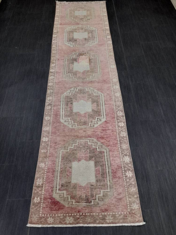 Beige Turkish Runner Rug 2' 9" x 10' 10" Hand-Knotted field