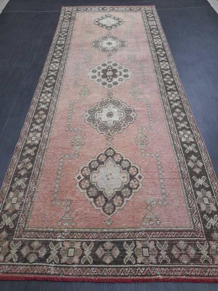Pink Turkish Runner Rug 4' 2" x 11' Hand-Knotted view