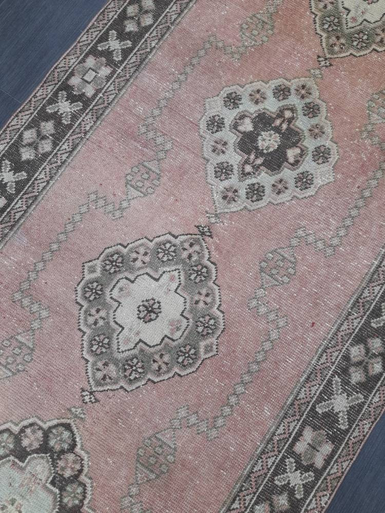 Pink Turkish Runner Rug 4' 2" x 11' Hand-Knotted texture