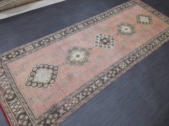 Pink Turkish Runner Rug 4' 2" x 11' Hand-Knotted reverse