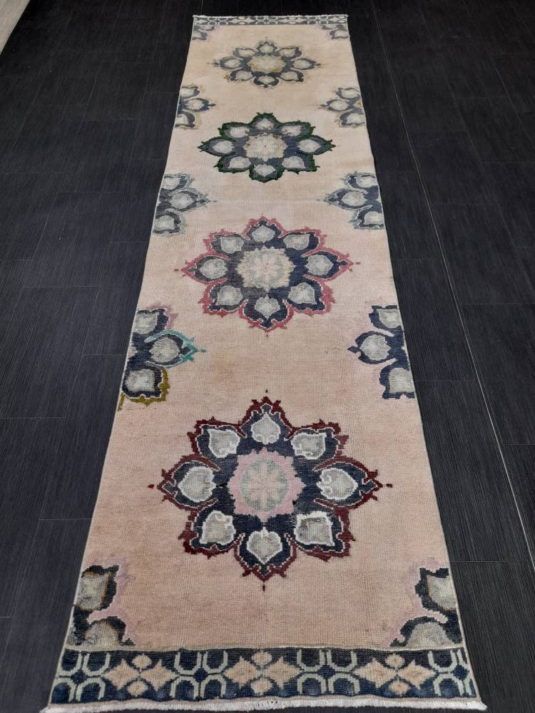 Beige Turkish Runner Rug 2' 8" x 10' 4" Hand-Knotted field